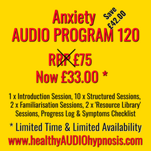 Load image into Gallery viewer, Anxiety relief audio program 120 MP3 download with structured sessions, familiarization, resource libraries, and symptom checklist for GAD treatment
