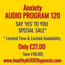Load image into Gallery viewer, Anxiety Audio Program 120 MP3 download for anxiety relief with special sale offer of £27 at healthyaudiohypnosis.com