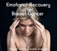 Photo of woman looking anxious holding her hands to her head. The words Emotional recovery after breast cancer have been written above her head in reference the audio program of the same name.