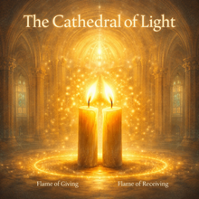 Load image into Gallery viewer, The Cathedral of Light guided hypnosis for inner peace with twin candle flames in serene cathedral sanctuary