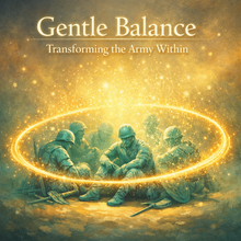 Load image into Gallery viewer, Gentle Balance guided hypnosis for inner harmony and calm transformation with soothing teal and golden light imagery