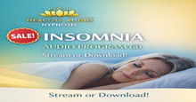 Load image into Gallery viewer, Insomnia Relief Audio Program MP3 download promotional image with soothing blue tones and sleep-related graphics