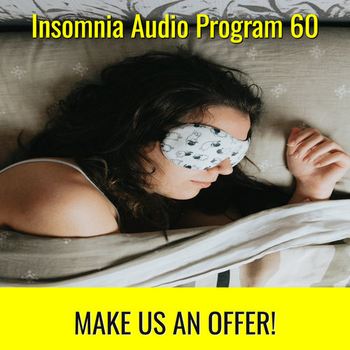 Woman sleeping with eye mask promoting Insomnia Relief Audio Program MP3 download
