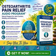 Load image into Gallery viewer, Osteoarthritis pain relief audio program packaging with promotional text and graphics.