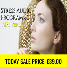 Load image into Gallery viewer, Stress Relief Audio Program 80 MP3 version featuring a thoughtful woman and sale price displayed