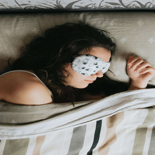 picture of woman in bed with eye mask on representing the effectiveness of our sleep treatment